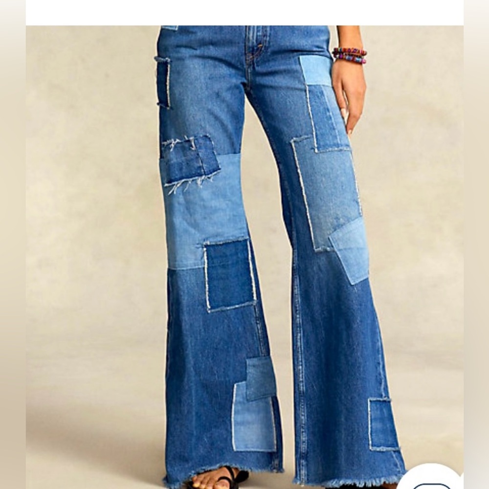Ralph Lauren Blue wide leg Jeans with Artistic Patchwork
